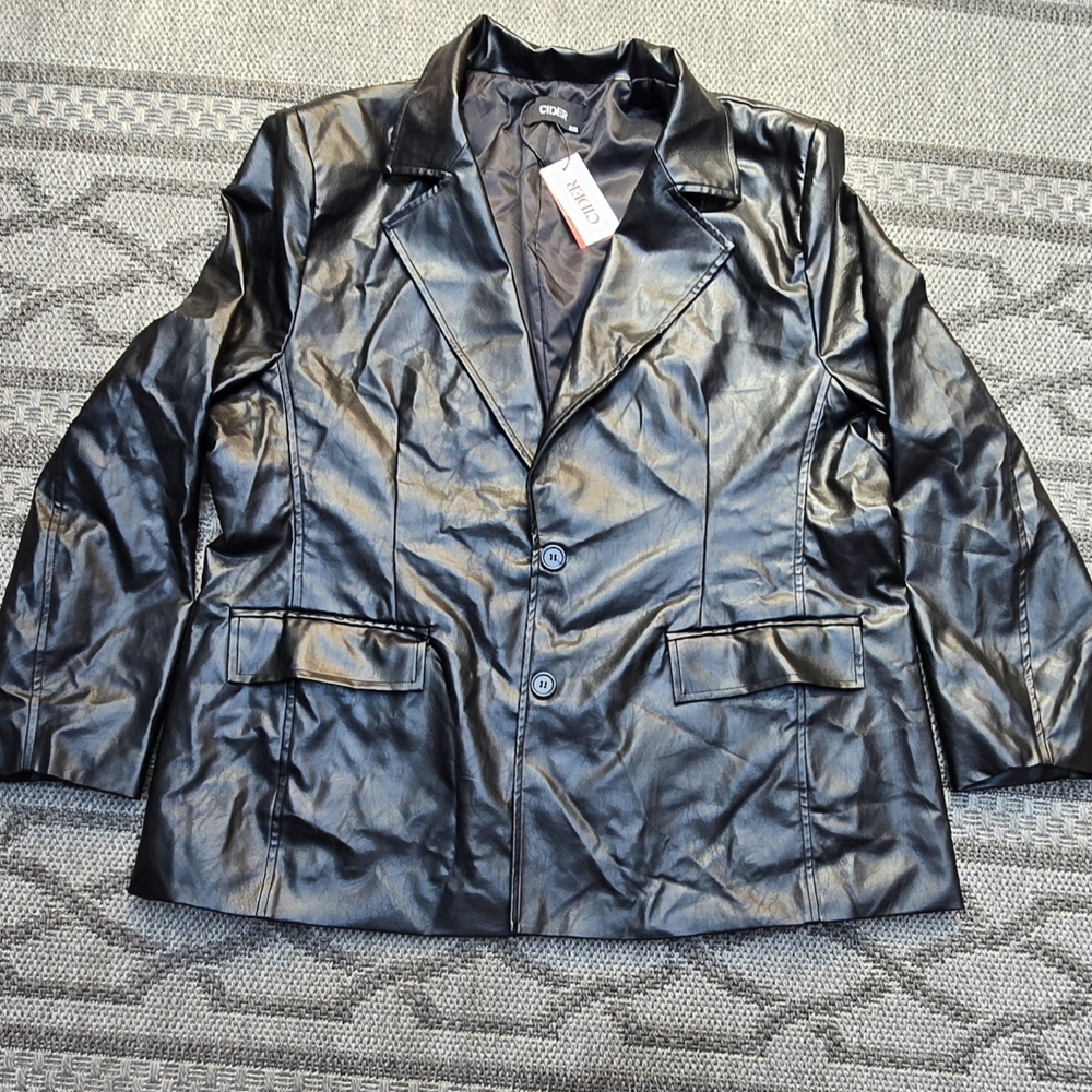 Cider Black Faux Leather Trench Coat